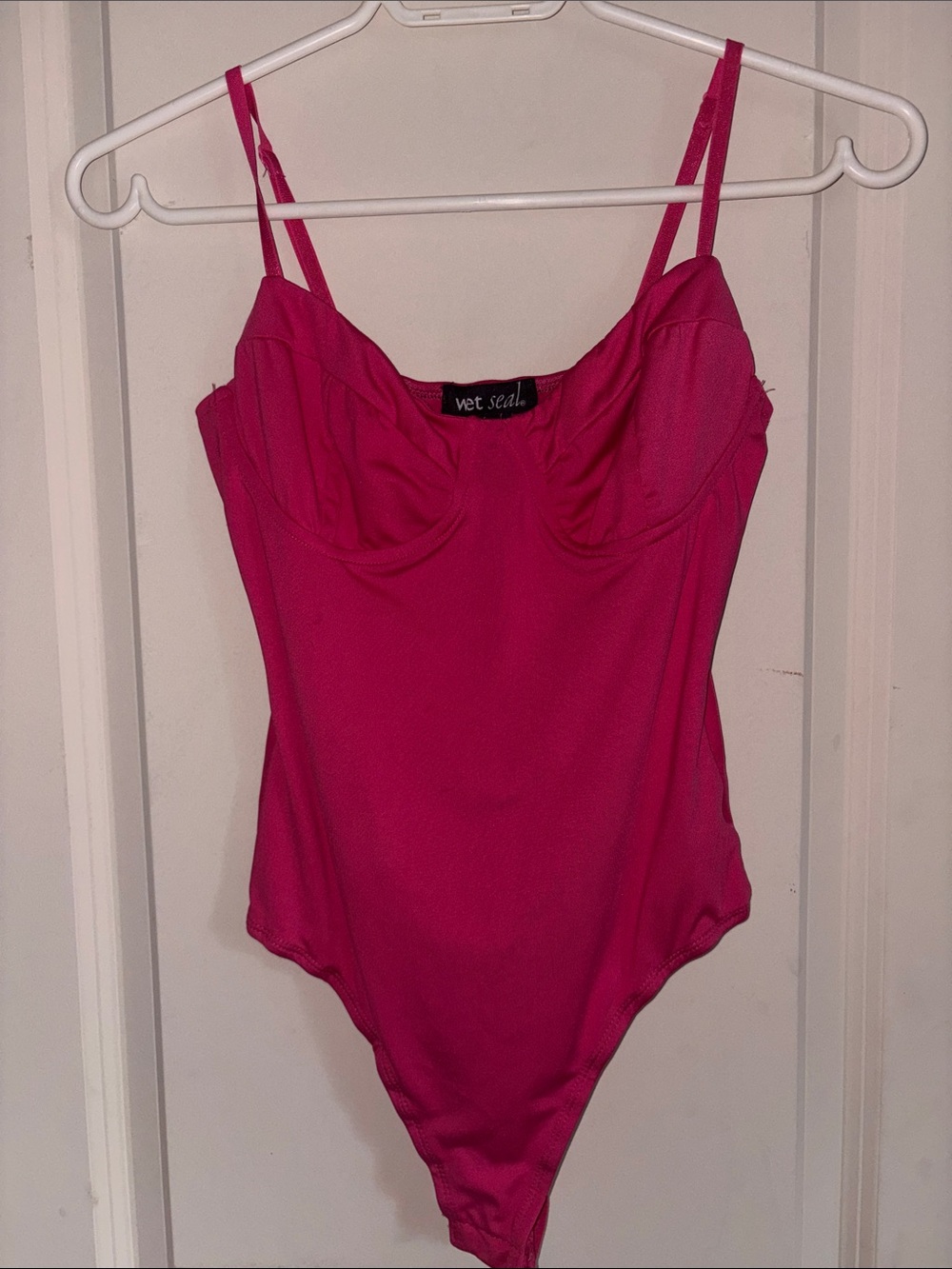 Wet Seal Hot Pink Spaghetti-Strap Thong Bodysuit